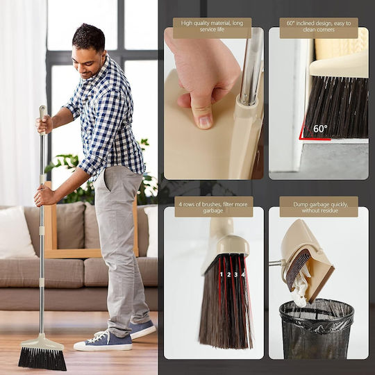 Set Mătură și Fară Mâner Alista Home Pentru Uz Casnic Plastic Oțel Maro Bej Depozitare Verticală 26x25.5x83 Cm