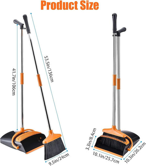 Set Mătură și Fară Mâner Alista Home Pentru Uz Casnic Plastic Oțel Portocaliu Negru Depozitare Verticală 26x25.5x83 Cm