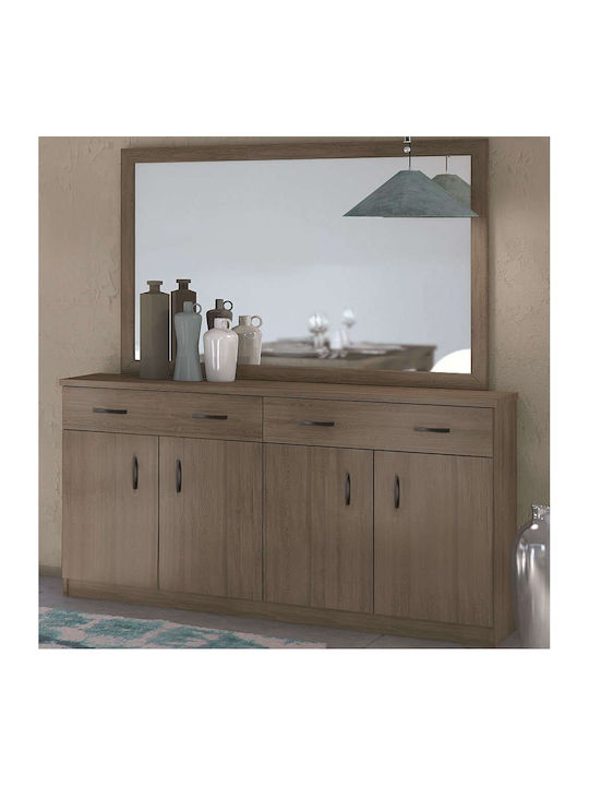 Sideboard 4 Doors & Mirror 159x38x84/140x90x2.2cm Moca Melamine