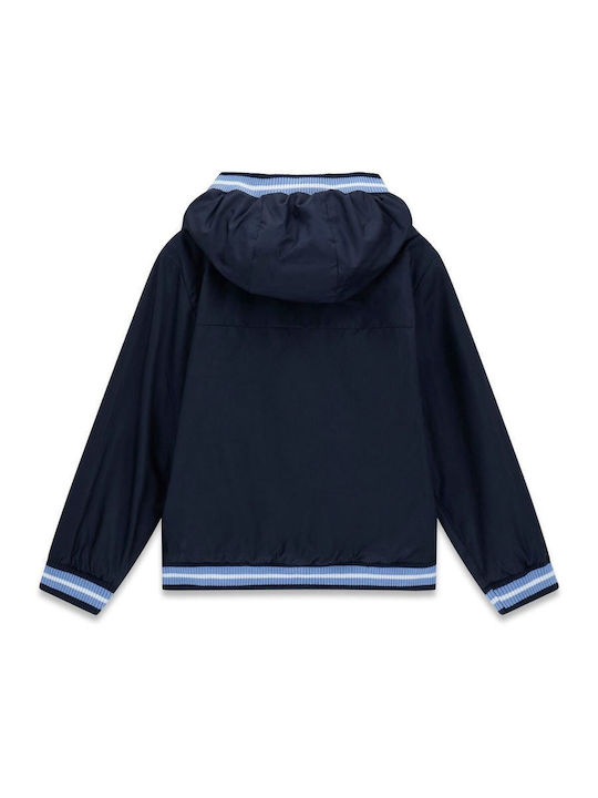 Kids Casual Short Windproof Jacket with Hood Blue