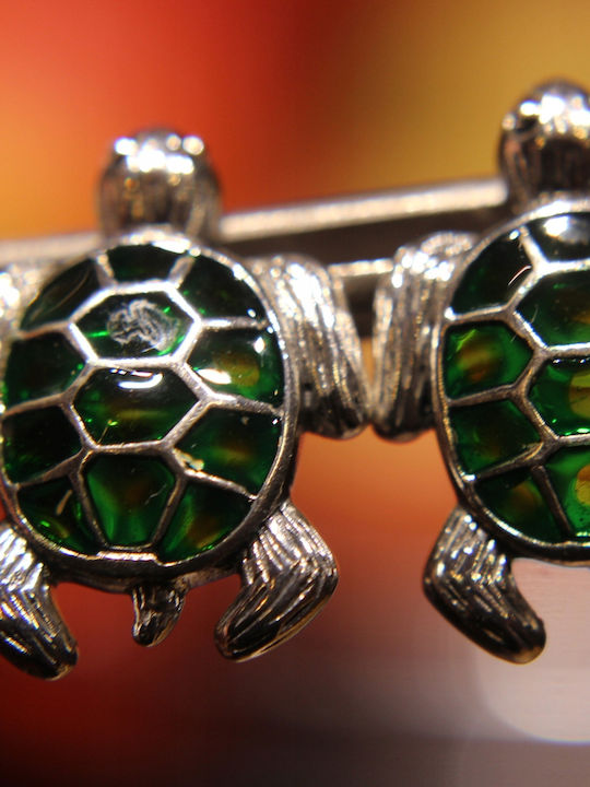 2 Beautiful Green Turtle Earrings Enamelled 925 Silver