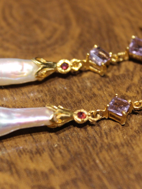 Delicate Hanging Earrings Natural Pearls Amethysts Silver 2