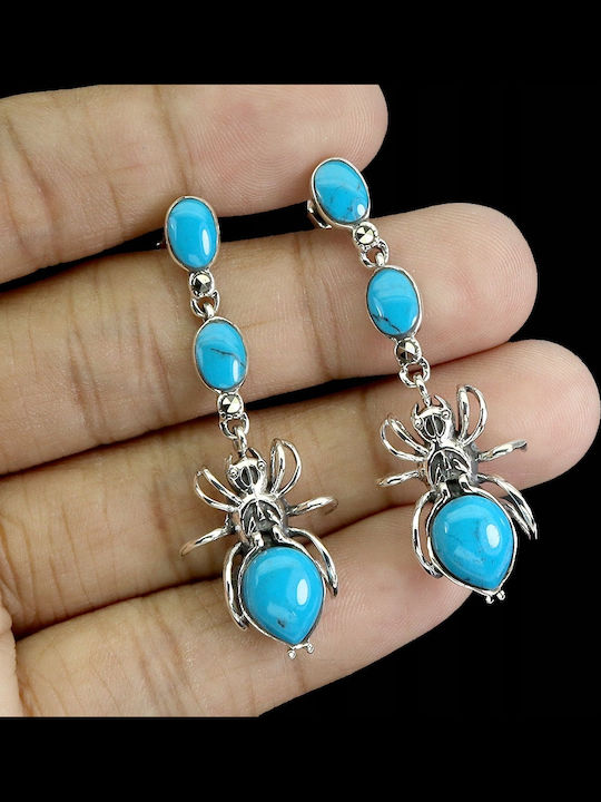 Silver 925 Beautiful Spider Earrings Turquoise Natural Marcasites 3