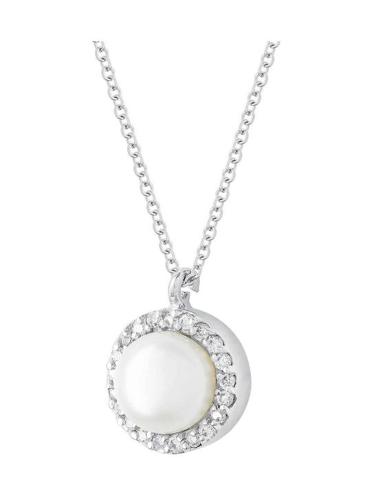Kiriakos Gofas Halskette aus Weißgold 18K mit Perlen & Diamanten