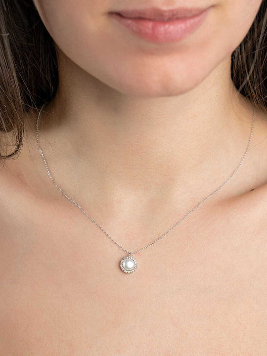 Kiriakos Gofas Halskette aus Weißgold 18K mit Perlen & Diamanten