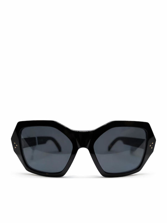 Celine Women's Sunglasses with Black Horn-Rimmed Frame and Black Lens