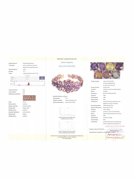 Brățară 925 cu Ametist și Safire Certificat