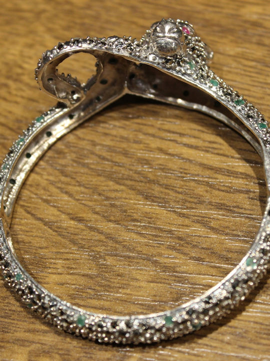 925 Bracelet Tiger Emeralds Rubies Marcasites