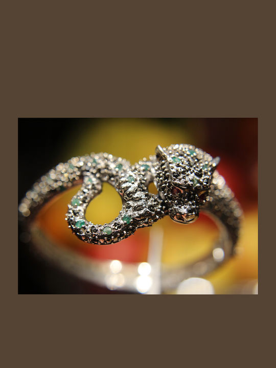 925 Bracelet Tiger Emeralds Rubies Marcasites