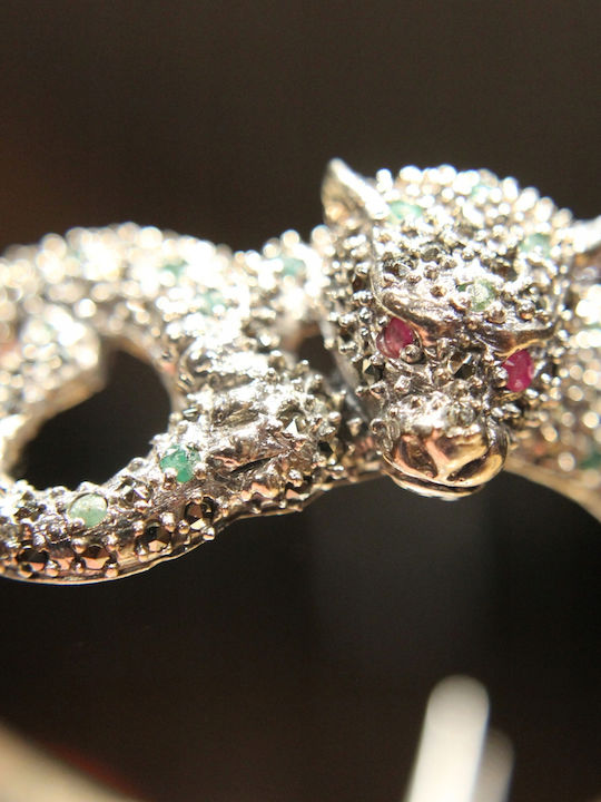 925 Bracelet Tiger Emeralds Rubies Marcasites