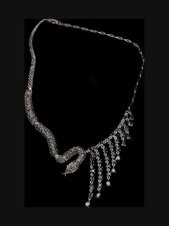 Beautiful Silver Cobra Necklace Sapphires Marcasites Beautiful Silver Cobra Necklace Sapphires Marcasites