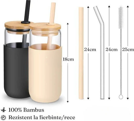 Alista Home Set Pahare Pentru Apă Din Sticlă Cu Pai 500ml 2 Bucăți
