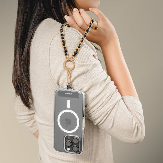 Каишка За Китката Mageasy Chic Chain Wrist Strap & Strap Card 9mm Отделящи Се Калъфи За Мобилни Телефони Smartphones Черен Матиран Златен Mphiph324bo24