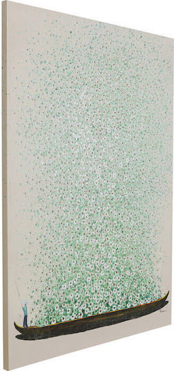 Segeltuch Gemälde Blumenboot Beige Grün 40x50cm