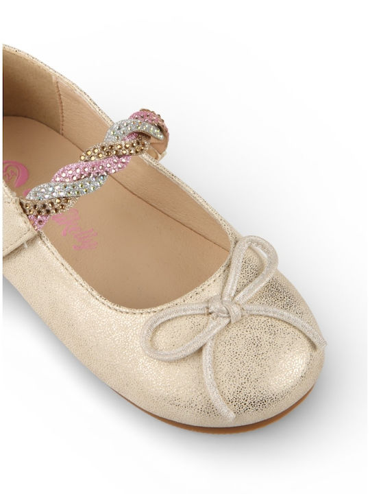 Kids Ballerinas with Hoop & Loop Closure Gold