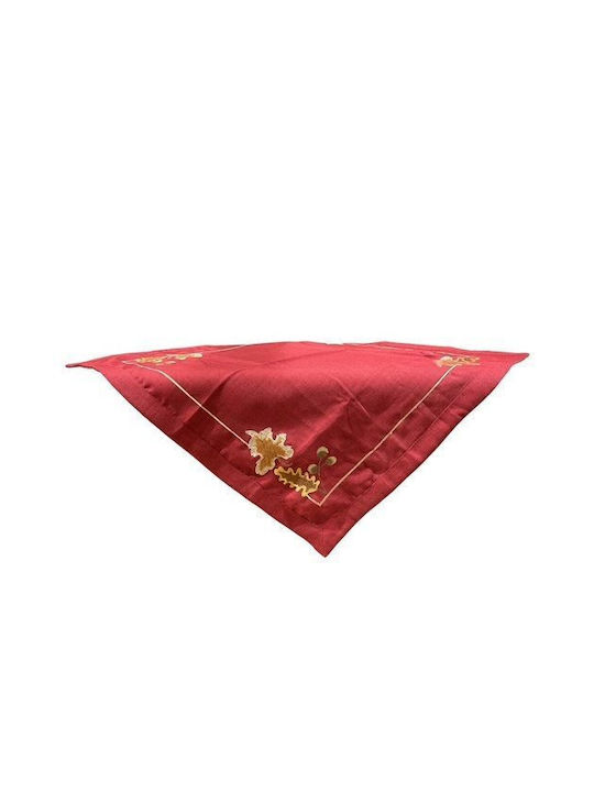Checkered Tablecloth with Embroidery Burgundy 90x90cm