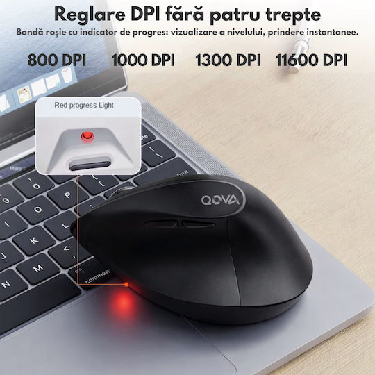 Qova Ασύρματο Εργονομικό Bluetooth Vertical Ποντίκι Μαύρο