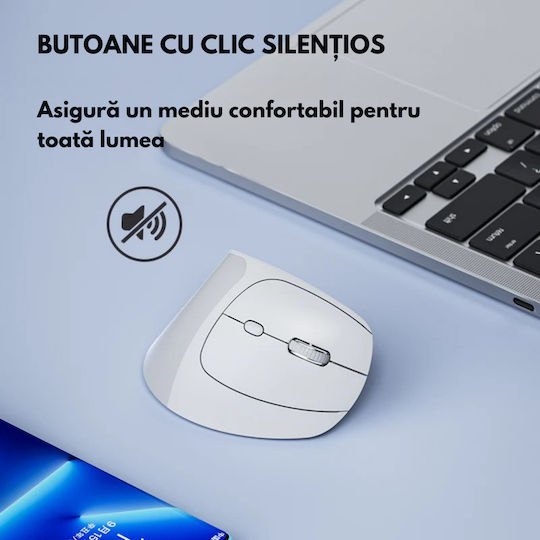 Qova Ασύρματο Εργονομικό Bluetooth Vertical Ποντίκι Λευκό