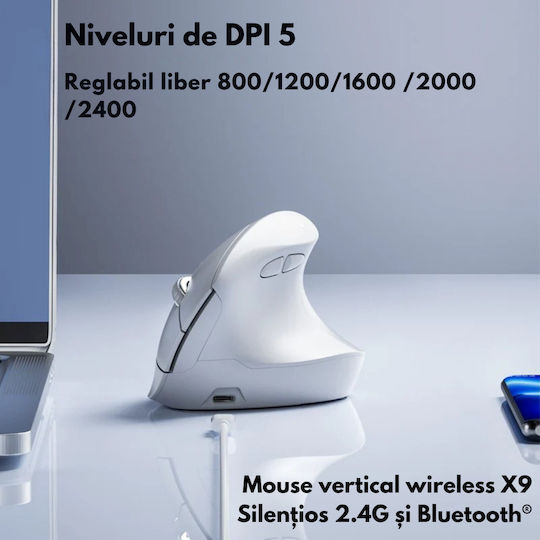 Qova Ασύρματο Εργονομικό Bluetooth Vertical Ποντίκι Λευκό