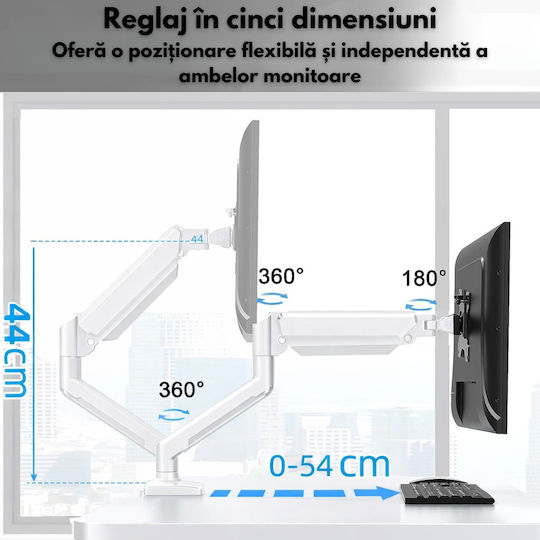 Базa За Бюро За 2 Монитора До 32" С Рамо Бяла