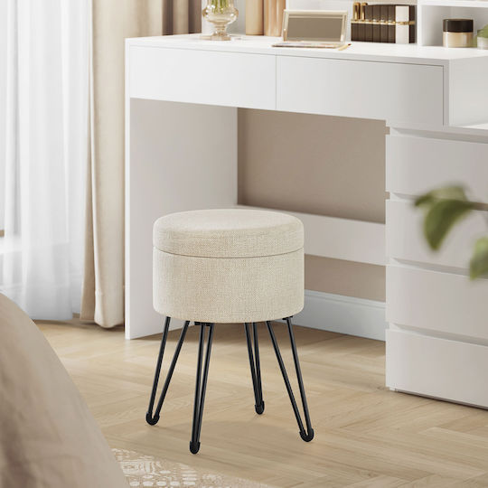 Footstool With Storage Space Upholstered With Ecru Fabric 32.5x32.5x44.1cm