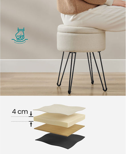Footstool With Storage Space Upholstered With Ecru Fabric 32.5x32.5x44.1cm