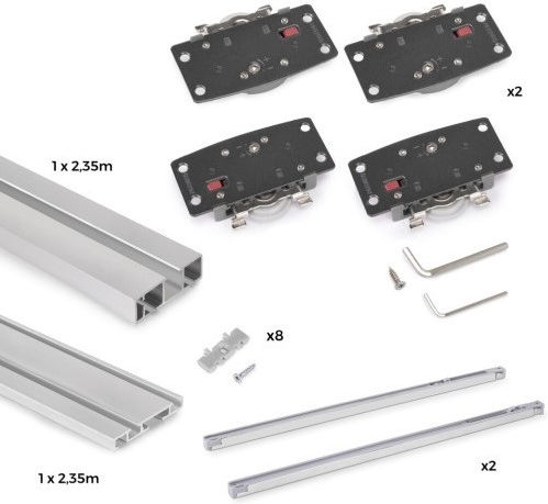 Two-Door Closet Mechanism with Brakes Emuca Flow 2 Width 2350mm Silver