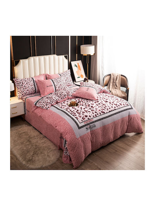 4 Seasons Collection Σετ Παπλωματοθήκη Φανελένια Υπέρδιπλη 220x240cm 2 Μαξιλαροθήκες & 1 Σεντόνι Ροζ