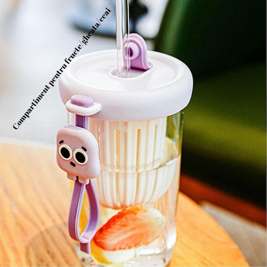 Alista Home Sticlă Pentru Copii Din Plastic Cu Pai Violet 500ml
