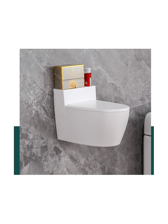 Cenușare Creativă Formă De Toaletă Capac Alb Material Oțel Inoxidabil Abs 12.5 X 9.8 X 8.4 Cm Fixare Adezivă Independentă Baie Cameră Bucătărie Balcon Alb