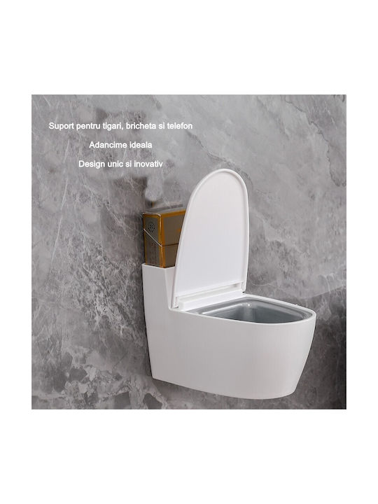 Cenușare Creativă Formă De Toaletă Capac Alb Material Oțel Inoxidabil Abs 12.5 X 9.8 X 8.4 Cm Fixare Adezivă Independentă Baie Cameră Bucătărie Balcon Alb