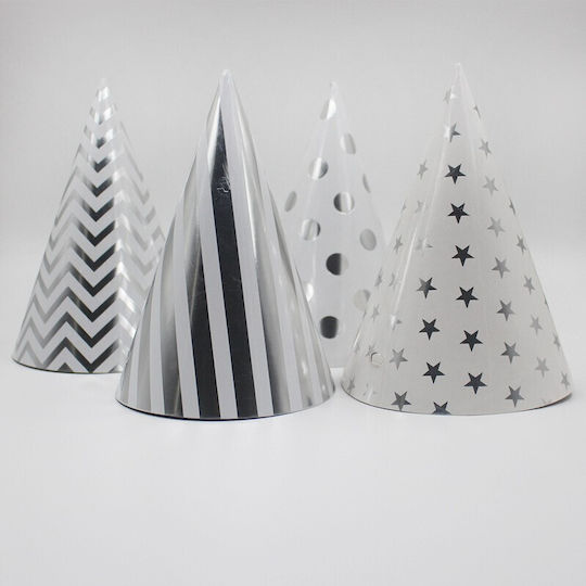 Set 6 Pălării De Petrecere Metalice Alista Home Sărbătoare Temă De Ziua De Naștere Design Cu Buline 20 Cm Argintii