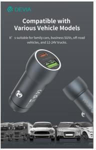 Devia Metal Car Charger 48W 3A Fast Charging with Ports 1xUSB 1xType-C with Type-C Cable Gray Colour