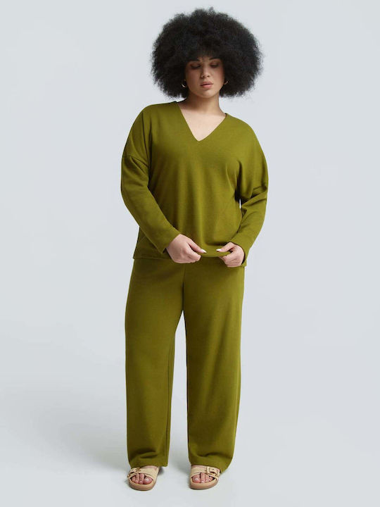 Γυναικεία Μπλούζα Βαμβακερή Off-Shoulder με V Λαιμόκοψη Πράσινη