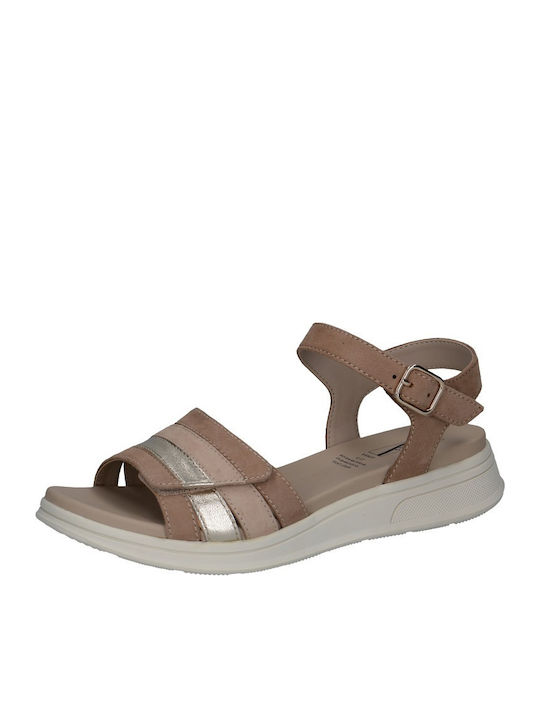 Leather Women's Flat Sandals Beige