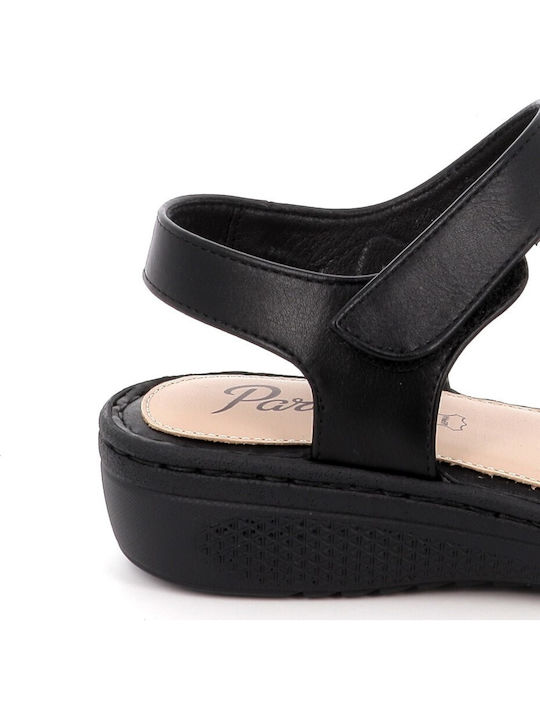 Damen Anatomisch Flache Sandalen Schwarz