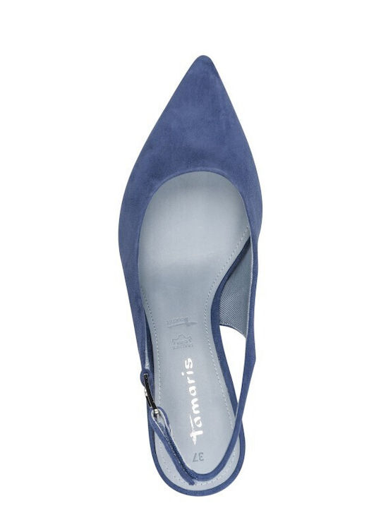 Leder Pumps mit Riemen Blau