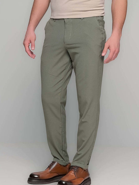 Elastic Trousers in Straight Leg Style Khaki