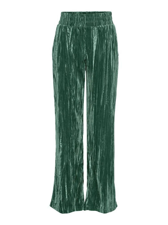 Damen Samt Pantaloona mit Gummiband in Gerader Bein Stil Grün