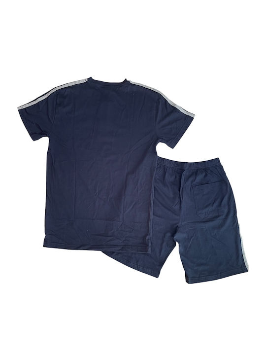 Enrico Coveri Sommer Herrenpyjama Bluse Marineblau