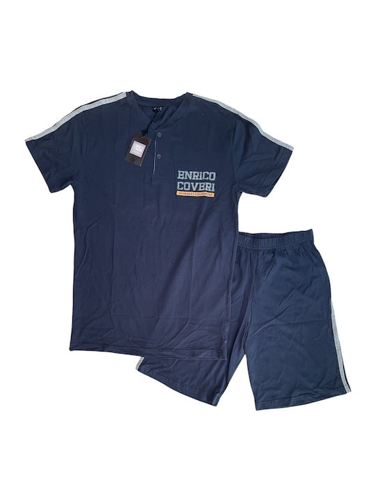 Enrico Coveri Sommer Herrenpyjama Bluse Marineblau
