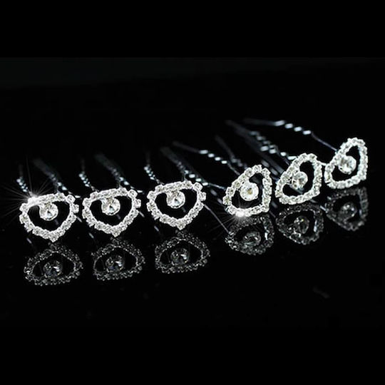 Bridal Set 6 Pieces Hairpins Heart Shape Silver Tessa