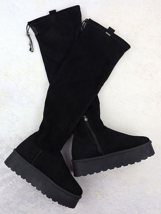 Wildleder Damenstiefel mit Pelz Schwarze