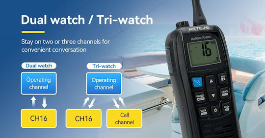 Retevis RM22 Kabelloser CB- und Zwei-Wege-Funkgerät VHF Marine 6W mit Monochrom-Display
