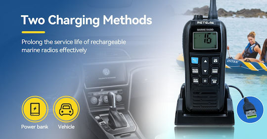 Retevis RM22 Kabelloser CB- und Zwei-Wege-Funkgerät VHF Marine 6W mit Monochrom-Display
