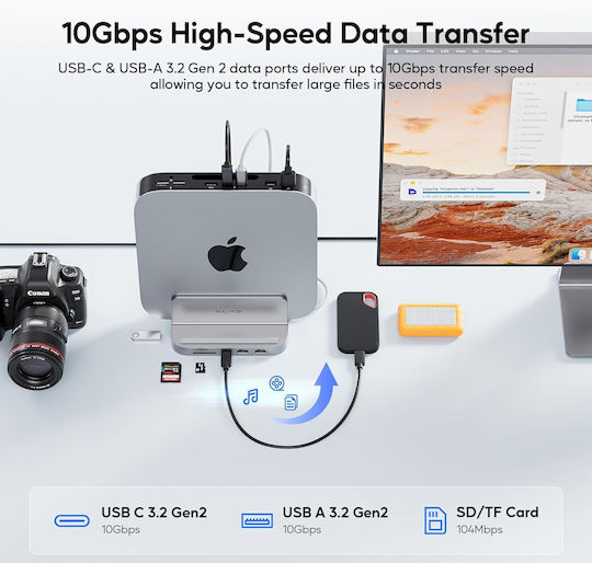 Dock / USB-A / USB-C Dockingstation mit SD/TF Kartenleser 3.5mm Audio Jack mit Telefonhalter (X0023FX4PB)