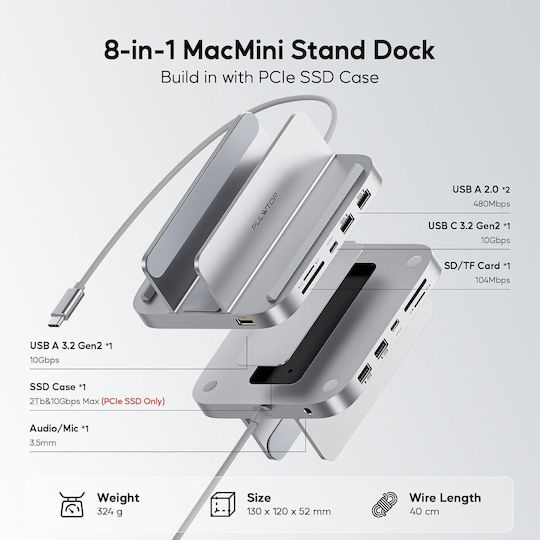 Dock / USB-A / USB-C Dockingstation mit SD/TF Kartenleser 3.5mm Audio Jack mit Telefonhalter (X0023FX4PB)