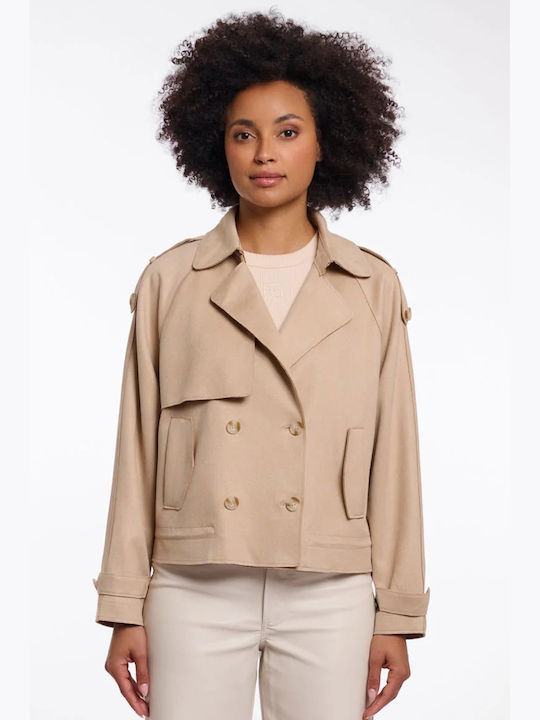 Short Suede Women's Jacket for Spring/Autumn Oat