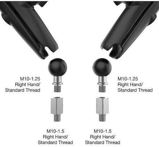 Ram Mounts Ram Tough-mirror Kit M10-1.25 Bases + M10-1.5 Adapters Long Arm Multicolor