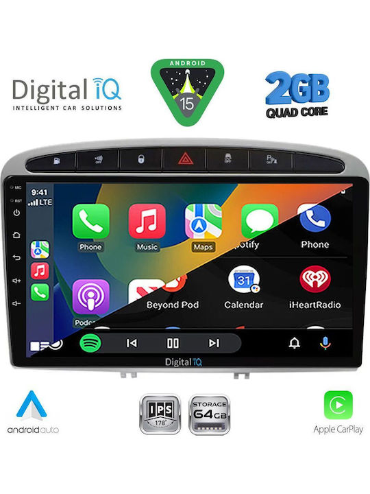 Digital IQ Car Audio System for Peugeot 308 / RCZ 2007-2012 (Bluetooth/USB/WiFi/GPS/Apple CarPlay/Android Auto) with 9" Touch Screen